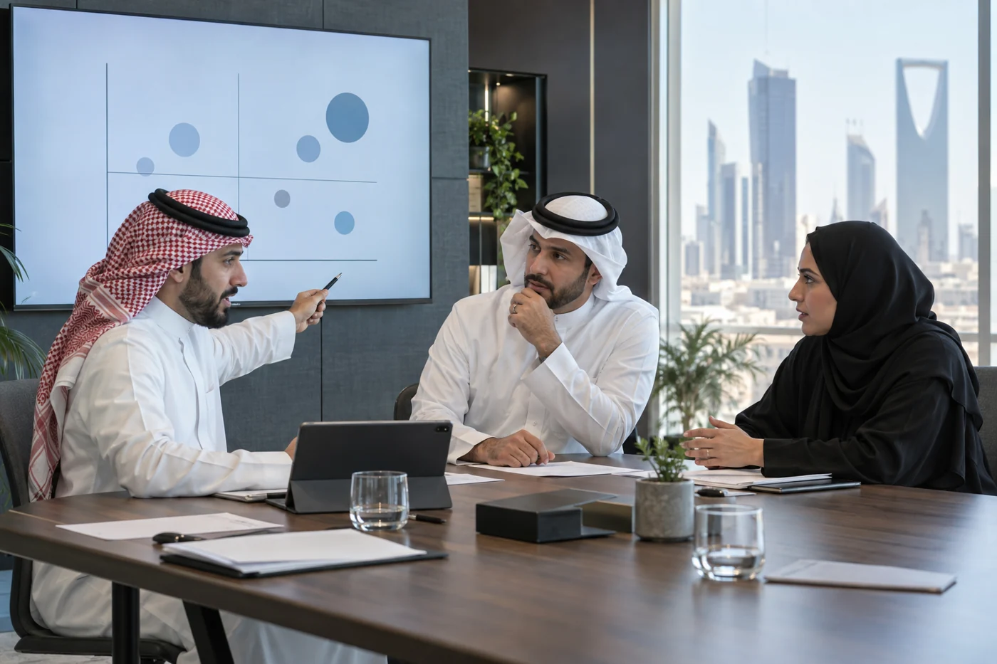 مشهد توضيحي لمناقشة فرص تطوير الأعمال